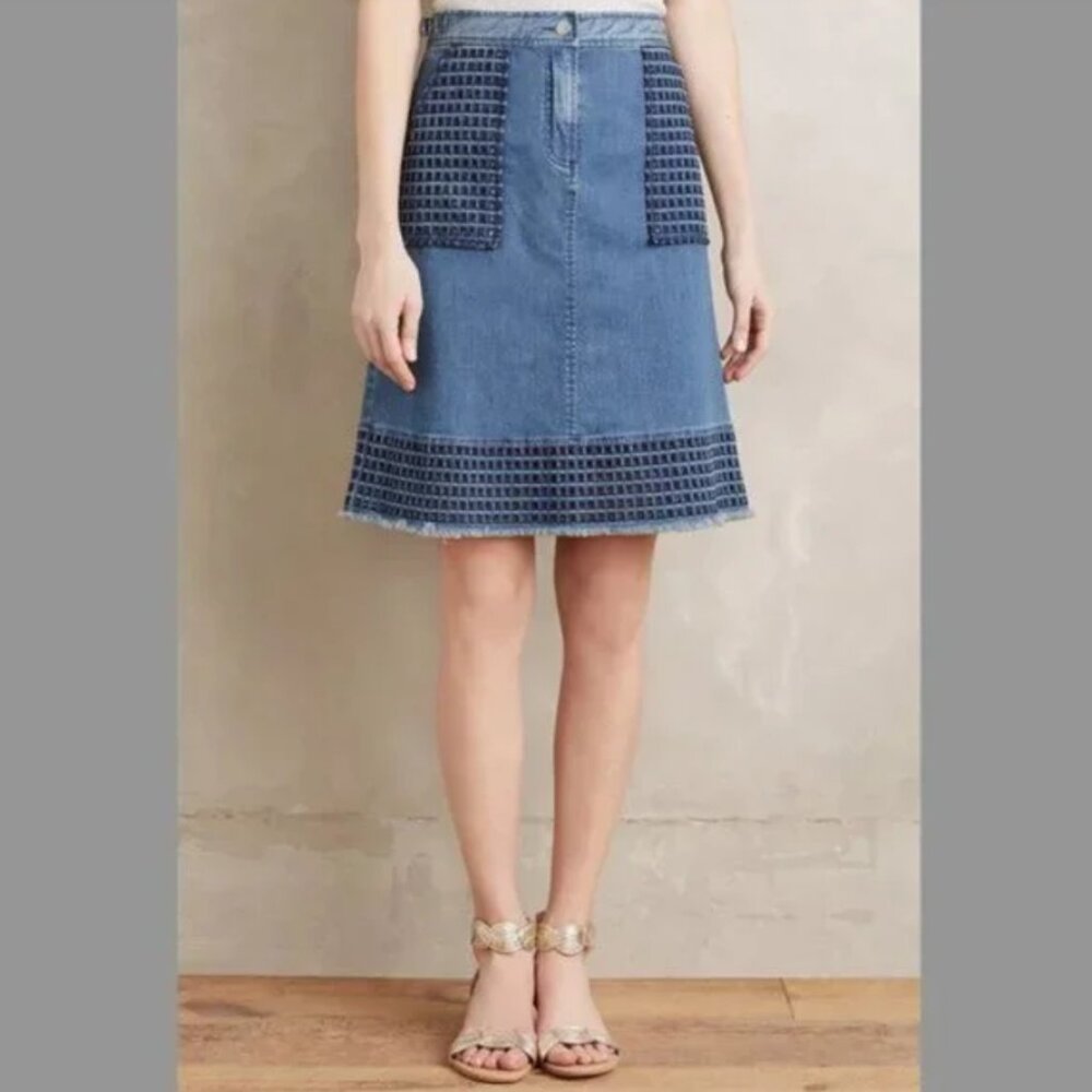 Anthropologie Plenty by Tracy Reese Denim Eyelet Skirt | Size 2P | NWT